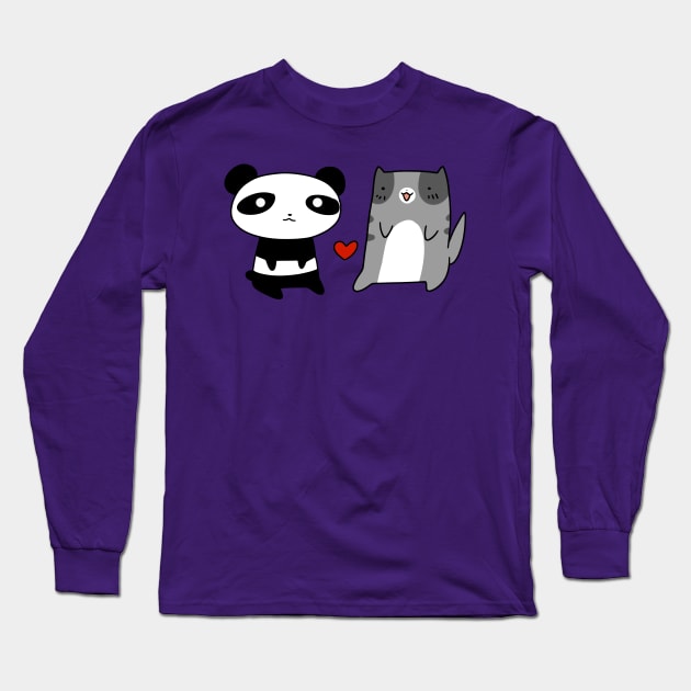 Panda and Blue Cat Love Long Sleeve T-Shirt by saradaboru